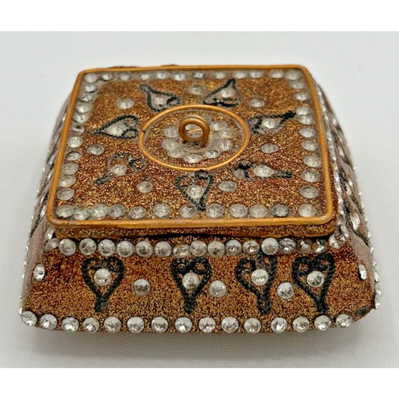 Vintage Glitter and Rhinestone Inlay Trinket Box SKU PB206 - Picture 2 of 5